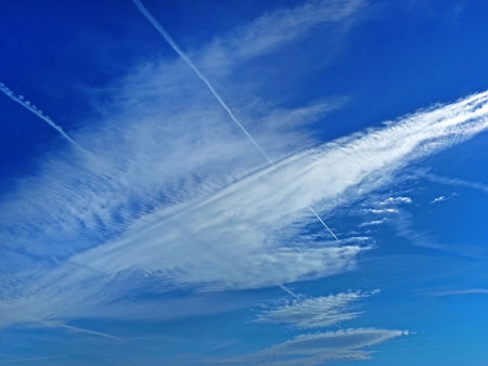 White clouds in the summer afternoon skyの写真素材