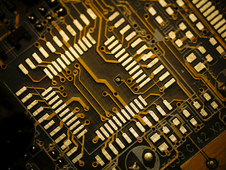 Detail of printed circuit board, old motherboard の写真素材