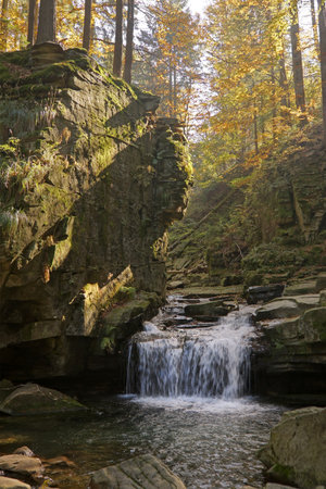 Satina waterfalls (Satinske vodopady) in deep forest of Beskydy   Mountainsの写真素材