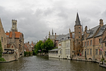 Water Canals in Brugge City in Belgiumの写真素材