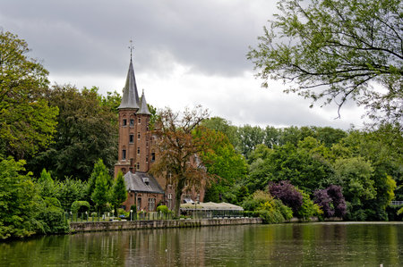 Minnewater Castle in Brugge City in Belgiumの写真素材