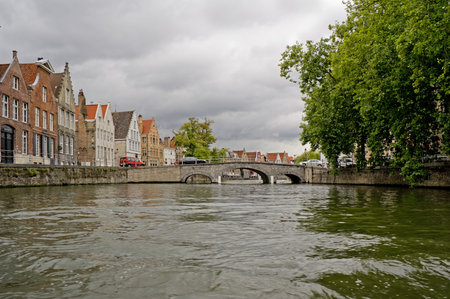 Water Canals in Brugge City in Belgiumの写真素材