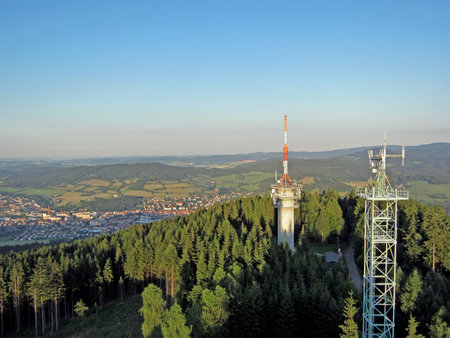 Military transmitter on the hill of Svatobor in Sumava in Czech republicの写真素材