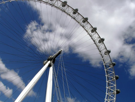 Construction of the London Eye with blue sky and cloudsのeditorial素材