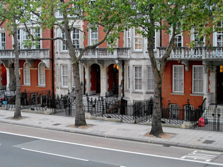 Street view, terraced house in capital city of Londonの写真素材