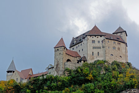 Castle in Balzers, Lichtenstein, during cloudy sunriseのeditorial素材