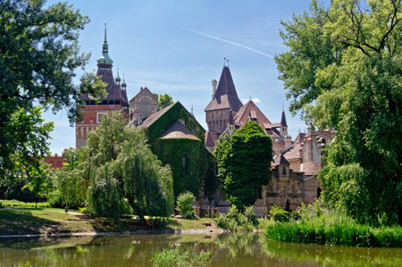 Jaki Kapolna and towers with lake in Budapest, hungaryのeditorial素材
