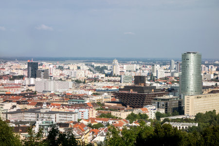 BRATISLAVA, SLOVAKIA - SEPTEMBER 9: The building of Slovak national radio station (Slovensky Rozhlas) in Bratislava, Slovakia on September 9, 2014.のeditorial素材