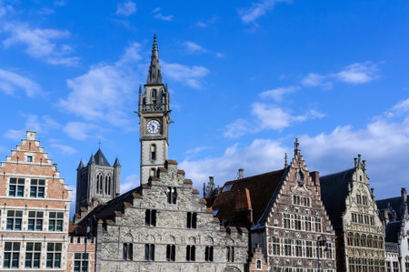 Facades of old buildings in Ghent, Belgiumの写真素材
