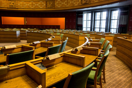 OSLO, NORWAY - AUGUST 17: Interior of a meeting room in the town hall of Oslo city in Norway. The image was taken on August 17,2016.のeditorial素材