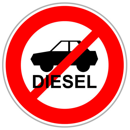 Red crossed traffic sign restricting diesel cars to enter after german emission scandalのイラスト素材