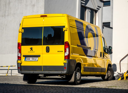 KARVINA, CZECH REPUBLIC - MAY 28, 2017: Yellow Peugeot Boxer van of Ceska posta (Czech post office)...