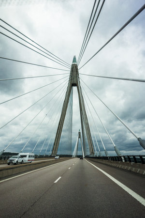 Suspension bridge near Udevalla, Sweden with a slight motion blur effectの写真素材
