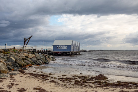 Busselton Jetty, the longest pier on the Southern hemisphere, in Western Australia with coming stormの写真素材