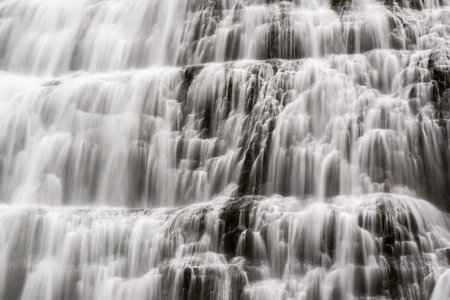 Detail of the Dynjandi waterfall in Iceland showing how powerful it is