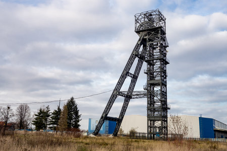 The headframe with mining shaft in an abandoned black coal mine Dul Julius Fucik in Petrvald u...