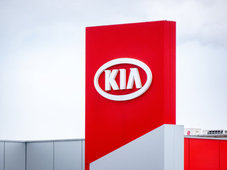 OSTRAVA, CZECH REPUBLIC - JANUARY 12, 2019: The outdoor sign of KIA car service center and dealership in Ostrava, Czech Republic.のeditorial素材