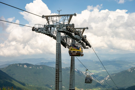 VRATNA DOLINA, SLOVAKIA - JULY 26, 2016: The cableway connecting Vratna and Velky Krivan peak in touristically very popular Vratna Dolina in Mala Fatra, Slovakiaのeditorial素材