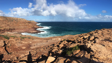 Pot Alley in Kalbarri National Park in Western Australia with beautiful rocky shore in nice early morningの写真素材