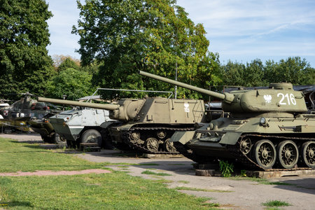 POZNAN, POLAND - AUGUST 12, 2018: The museum of military tech like tanks and transporters in Poznan.のeditorial素材
