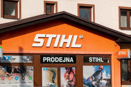 OSTRAVA, CZECH REPUBLIC - OCTOBER 31, 2019: The facade of the Stihl company shop which sells chainsaws and other equipment.のeditorial素材