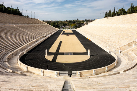 The famous Kallimarmaro (Panathenaic Stadium) where the first  games were held with runners in...