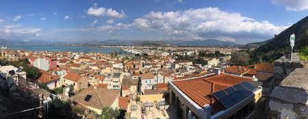 Wide angle panorama of the Nafplio city in Greece, Europeの写真素材