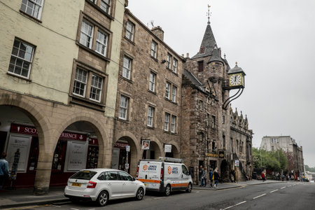 EDINBURGH, SCOTLAND - JULY 29, 2019: The building of the classical Tolbooth Tavern and The People's...