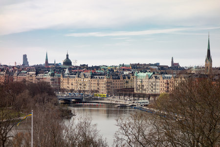 Cityscape of the Stockholm city in Sweden, the bay and Strandvagen street which is the most expensive one. It was taken from Djurgarden islandの写真素材