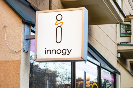 OSTRAVA, CZECHIA - DECEMBER 11, 2019: The banner of the Innogy company customer service center which is going to be acquired by the E.ON gas and electricity providerのeditorial素材
