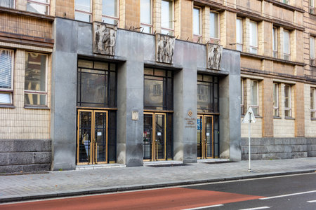 OSTRAVA, CZECHIA - DECEMBER 13, 2019: The entrance to the Economical Faculty of VSB (Vysoka Skola Banska) - Technical University of Ostrava at Sokolska trida streetのeditorial素材