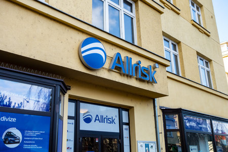 OSTRAVA, CZECHIA - DECEMBER 13, 2019: The office of AllRisk insurance company which provides a lot of banking and lawyer services as wellのeditorial素材