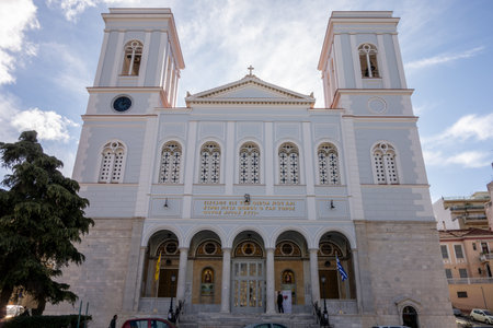 PATRAS, GREECE - FEBRUARY 7, 2019: Eklissia Pantanassa church with two towers in Patras, Greeceのeditorial素材