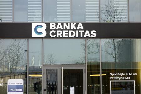 OSTRAVA, CZECHIA - JANUARY 17, 2020: The office of the Banka Creditas bank at Ostrava Karolina Park which provides a financial and banking services to customersのeditorial素材