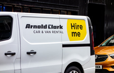 INVERNESS, SCOTLAND - AUGUST , 2029: White Renault van hired from the Arnold Clark car rental...