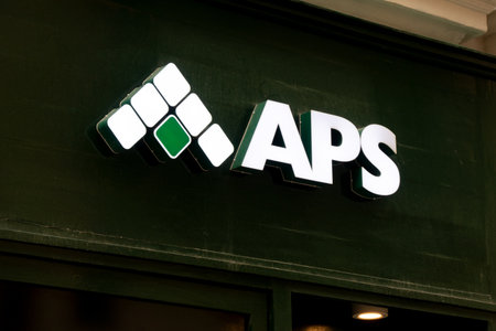 VALLETTA, MALTA - OCTOBER 29, 2019: The logo of Maltese APS Bank above entrance to a office where banking services for customers are providedのeditorial素材