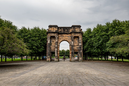 GLASGOW, SCOTLAND - JULY 31, 2019: McLennan Arch as an entrance gate to the Glasgow Green parkのeditorial素材