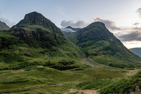 Landscape of Scottish Highlands. Gearr Aonach and Aonach Dubh mountains in Three Sisters range in Glencoe, Scotlland, UKの写真素材
