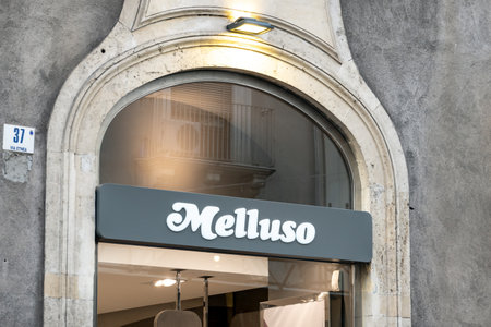 CATANIA, SICILY - FEBRUARY 12, 2020: Storefront of the Melluso outlet which sells shoes, sandals and...