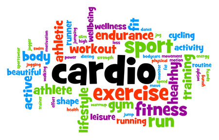 Wordcloud of tags connected with cardio exercise with very long periods of medium heart pulse rateの写真素材