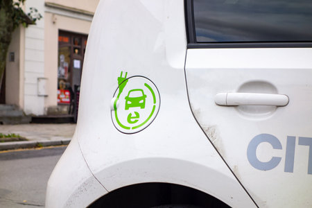ODRY, CZECH REPUBLIC - OCTOBER 7, 2020: The charging port of the Skoda Citigo iV electric mini carのeditorial素材