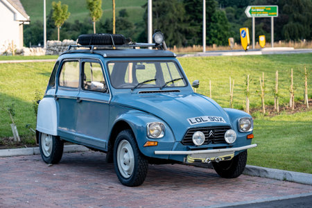 DRUMNADROCHIT, SCOTLAND - AUGUST 8, 2019: French Citroen Dyane vintage car from 1970s and 1980s...