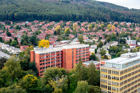 ZLIN, CZECH REPUBLIC - SEPTEMBER 27, 2019: The building of Univerzita Tomase Bati ve Zline and Bata...