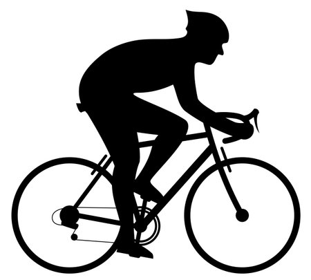 Vector illustration and silhouette of a road bike with a professional cyclist on a saddleのイラスト素材