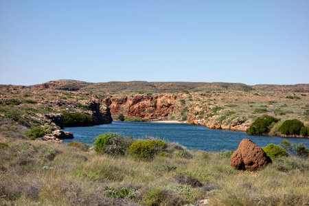 Landscape of Yardie Creek Gorge with boulder in Western Australia in Cape Range National Parkの写真素材