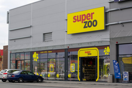 OSTRAVA, CZECH REPUBLIC - MAY 3, 2021: The storefront of Super ZOO company which sells goods for...