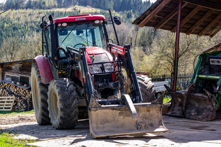 HRCAVA, CZECH REPUBLIC - MAY 9, 2021: Dirty Zetor tractor at a farm in Hrcava used for agricultural purposesのeditorial素材