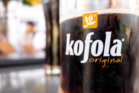 KARVINA, CZECH REPUBLIC - SEPTEMBER 13, 2020: The glass of Czech Kofola beverage which resembles various cola drinksのeditorial素材