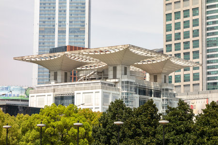 SHANGHAI, CHINA - APRIL 14, 2017: White building of Shanghai Urban Planning Exhibition Hall in Chinaのeditorial素材