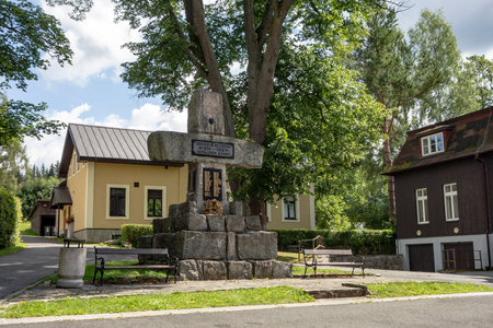 HARRACHOV, CZECH REPUBLIC - AUGUST 23, 2020: The memorial of victims of the First Wold War with description in Germanのeditorial素材